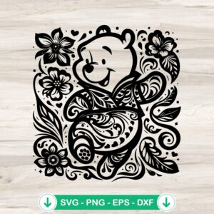 Floral Winnie The Pooh SVG file for Cricut cutting machine