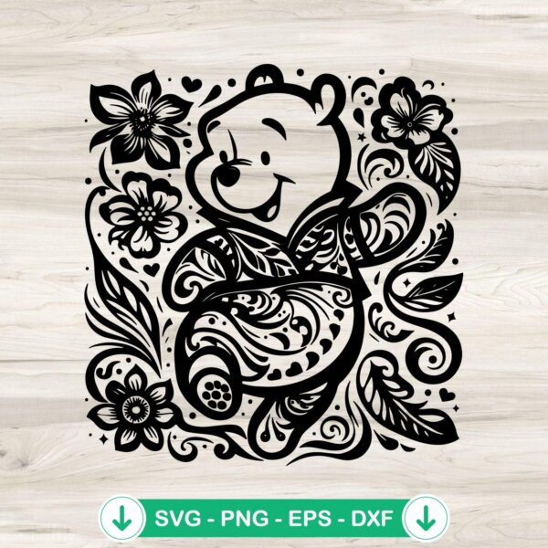 Floral Winnie The Pooh SVG file for Cricut cutting machine
