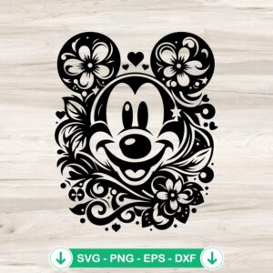 Floral Mickey Mouse SVG file for Cricut and cutting projects
