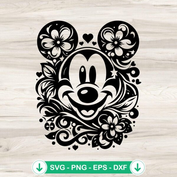 Floral Mickey Mouse SVG file for Cricut and cutting projects