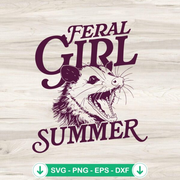 Feral Girl Summer Opossum SVG file for Cricut cutting machine