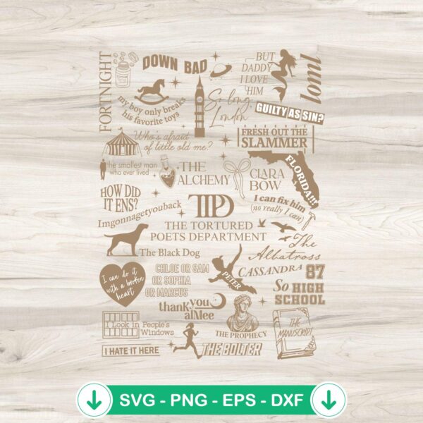 TTPD Album Song Tracklist SVG file for Cricut cutting machine