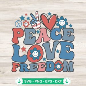 Peace Love Freedom Retro SVG file for 4th of July crafting