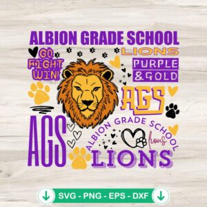 Albion Grade School Lions svg file - cricut svg cut file for purple and gold