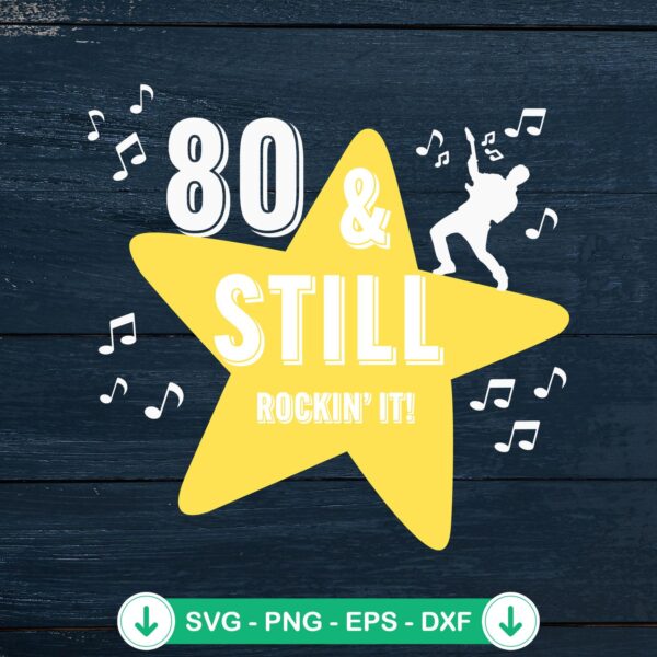 80 And Still Rockin' It SVG file for 80th birthday, cricut svg, cutting file