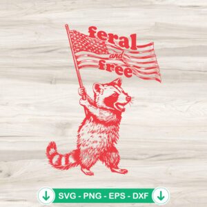 Raccoon Feral And Free USA Flag SVG file for Cricut