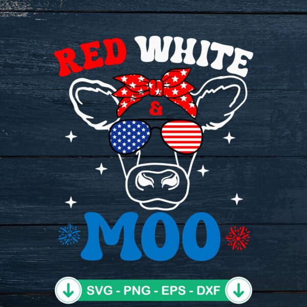 Red White And Moo patriotic svg file with cow USA flag