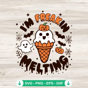 Retro I'm Freakin Melting SVG file - spooky ice cream cone cutting file