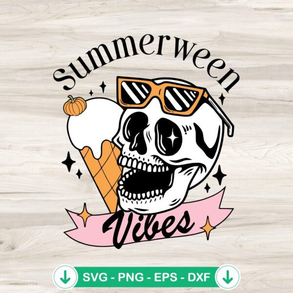 Skull Ice Cream Cone svg file for Summerween Vibes cutting file