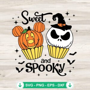 Sweet And Spooky Halloween SVG file featuring Jack Skellington Mickey Pumpkin Cupcake