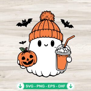 Cute Ghost Pumpkin Coffee SVG file for Cricut cutting machine