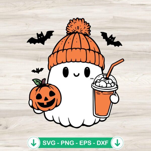 Cute Ghost Pumpkin Coffee SVG file for Cricut cutting machine