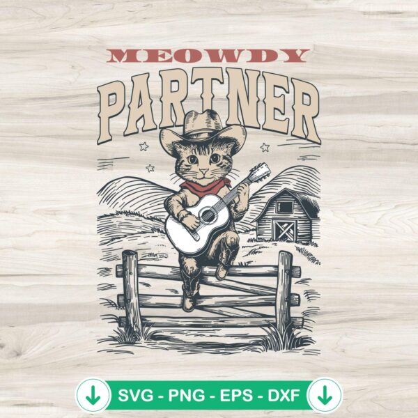 Vintage Meowdy Partner Cowboy Cat svg file for cricut