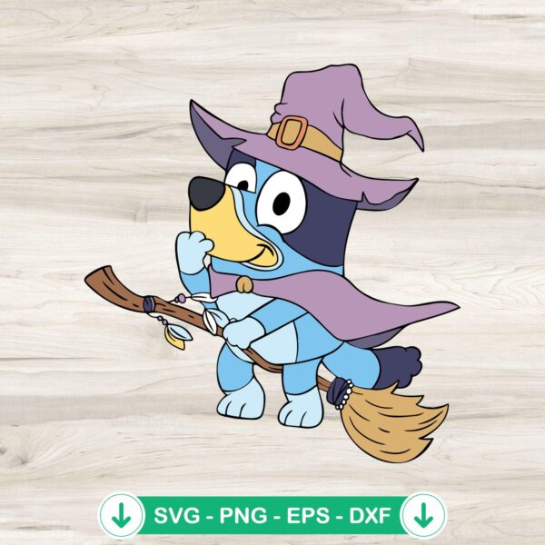 Bluey Witch Riding Broom SVG file for Halloween cutting