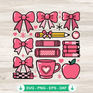 Coquette Teacher Pink Cup Apple SVG file for Cricut cutting