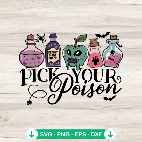 Horror Pick Your Poison Witches SVG file for Cricut and cutting.