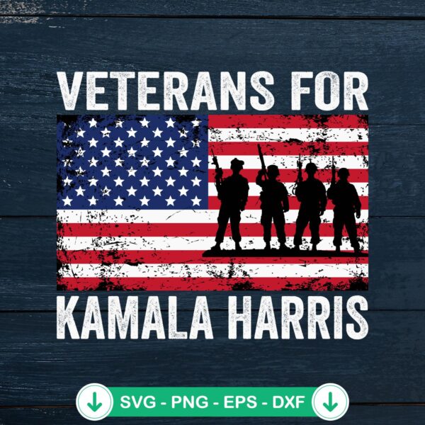 Veterans For Kamala Harris SVG file for 2024 election and USA flag
