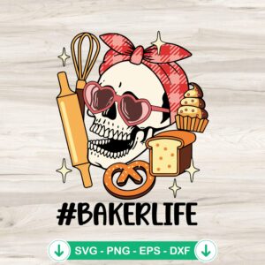 Skull Bandana Baker Life SVG file for Cricut cutting machine