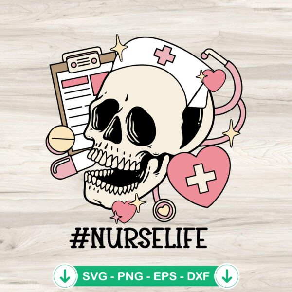 Skull Nurse Life Halloween SVG file for Cricut cutting machine