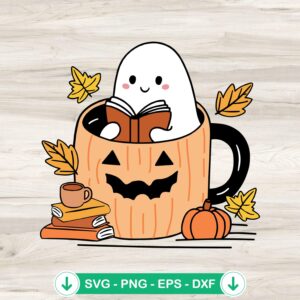 Autumn Ghost Bookish Pumpkin svg file for Cricut cutting file