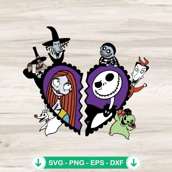 Nightmare Jack and Sally Heart SVG file for cutting machine