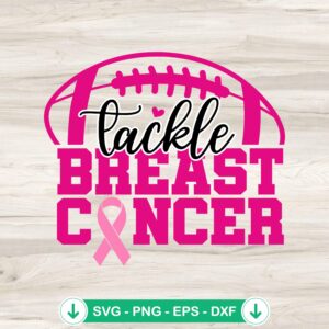 Tackle Breast Cancer Awareness SVG file - pink ribbon football kids cutting file