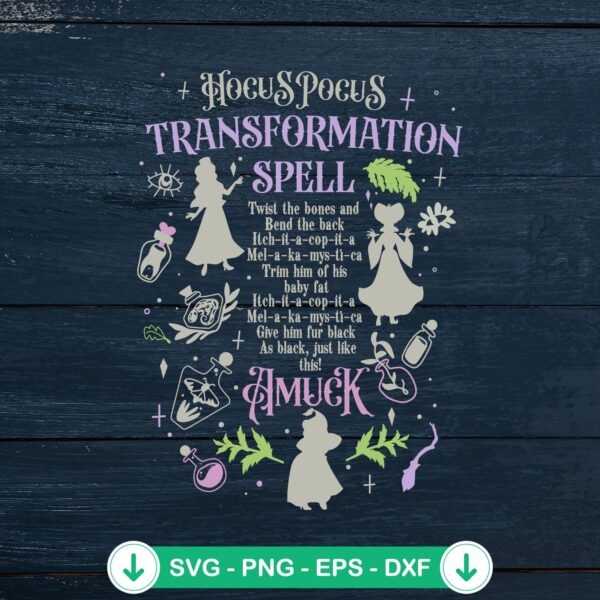 Hocus Pocus Transformation Spell SVG file for Cricut cutting machine