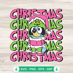 Pink Bluey Grinch Christmas svg file for Cricut