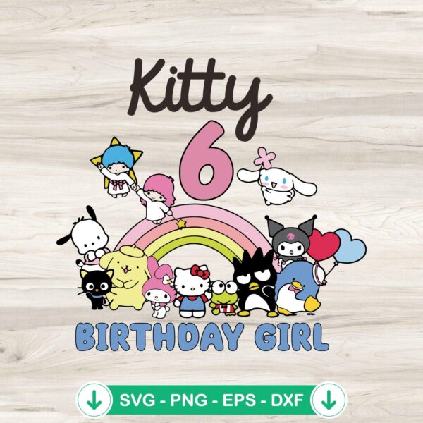 Kitty 6th Birthday Girl SVG file for Cricut cutting machine