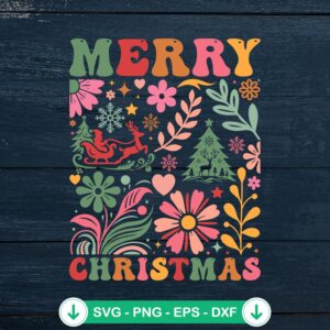 Merry Christmas Boho Flowers SVG file for cutting machines