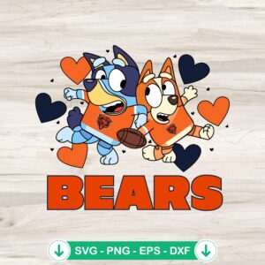 Bluey Chicago Bears Hearts SVG file for Cricut cutting machine