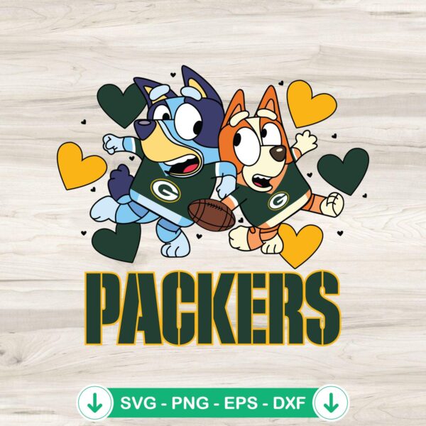 Bluey Green Bay Packers Hearts SVG file for Cricut cutting
