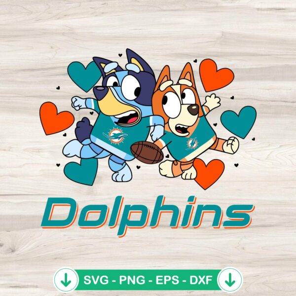 Bluey Miami Dolphins Hearts SVG file, cricut svg cut file