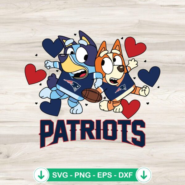 Bluey New England Patriots hearts SVG file for Cricut cutting