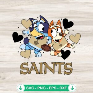 Bluey New Orleans Saints Hearts SVG file for Cricut