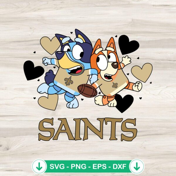 Bluey New Orleans Saints Hearts SVG file for Cricut