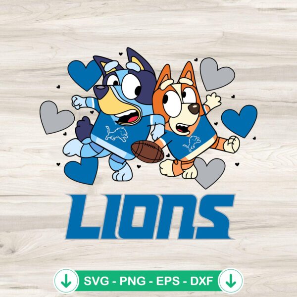Detroit Lions Bluey Hearts SVG file for Cricut cutting machine