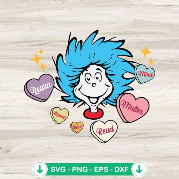 Dr Seuss Candy Hearts svg file, Thing 1 Thing 2 cutting file
