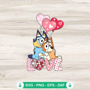 Vintage Bluey Bingo Couple Love Valentine SVG file for cutting