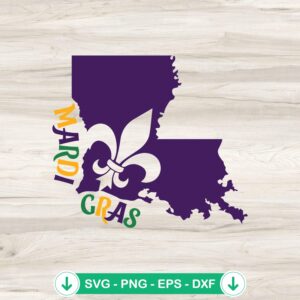 Mardi Gras Louisiana State Map SVG file for Cricut cutting machine