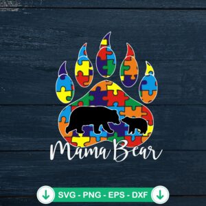 Mama Bear Autism Paw svg file, cricut svg cutting file