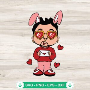 Bad Bunny Chibi Valentine SVG file for Cricut cutting machine