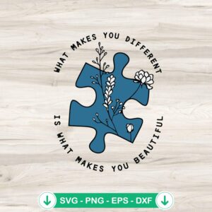 Autism Blue Puzzle Piece Floral SVG file for cutting machines