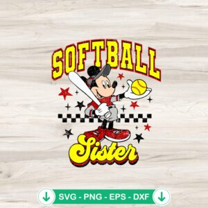 Retro Mickey Mouse Softball Sister SVG file for Cricut