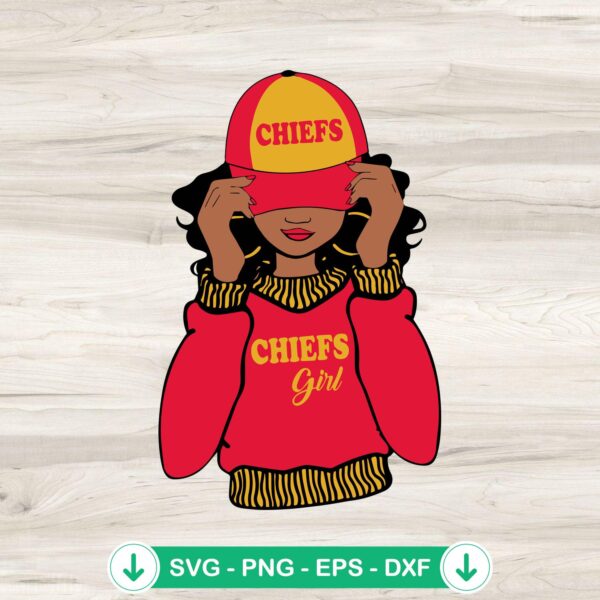 Chiefs Girl Black woman SVG for KC Chiefs fans, cutting file.