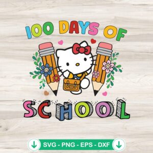 100 Days Of School Floral Hello Kitty svg file for cricut