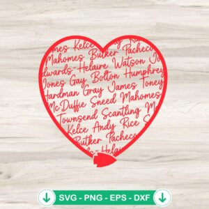 Kansas City Chiefs football player names SVG file for Cricut cutting