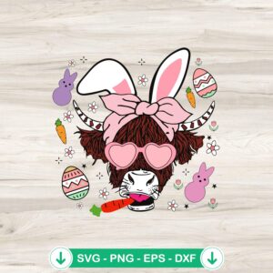 Highland Cow Bunny Happy Easter Day svg file for cutting machines