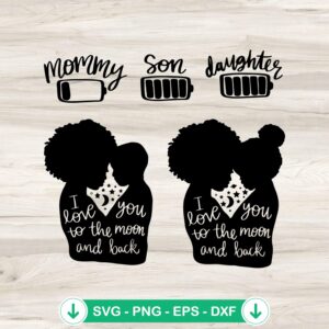 Black Mom Daughter and Son SVG file for cricut cutting