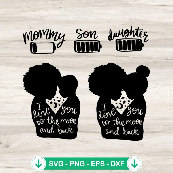 Black Mom Daughter and Son SVG file for cricut cutting